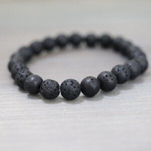 Black Lava Matte Beads Adjustable Bracelet